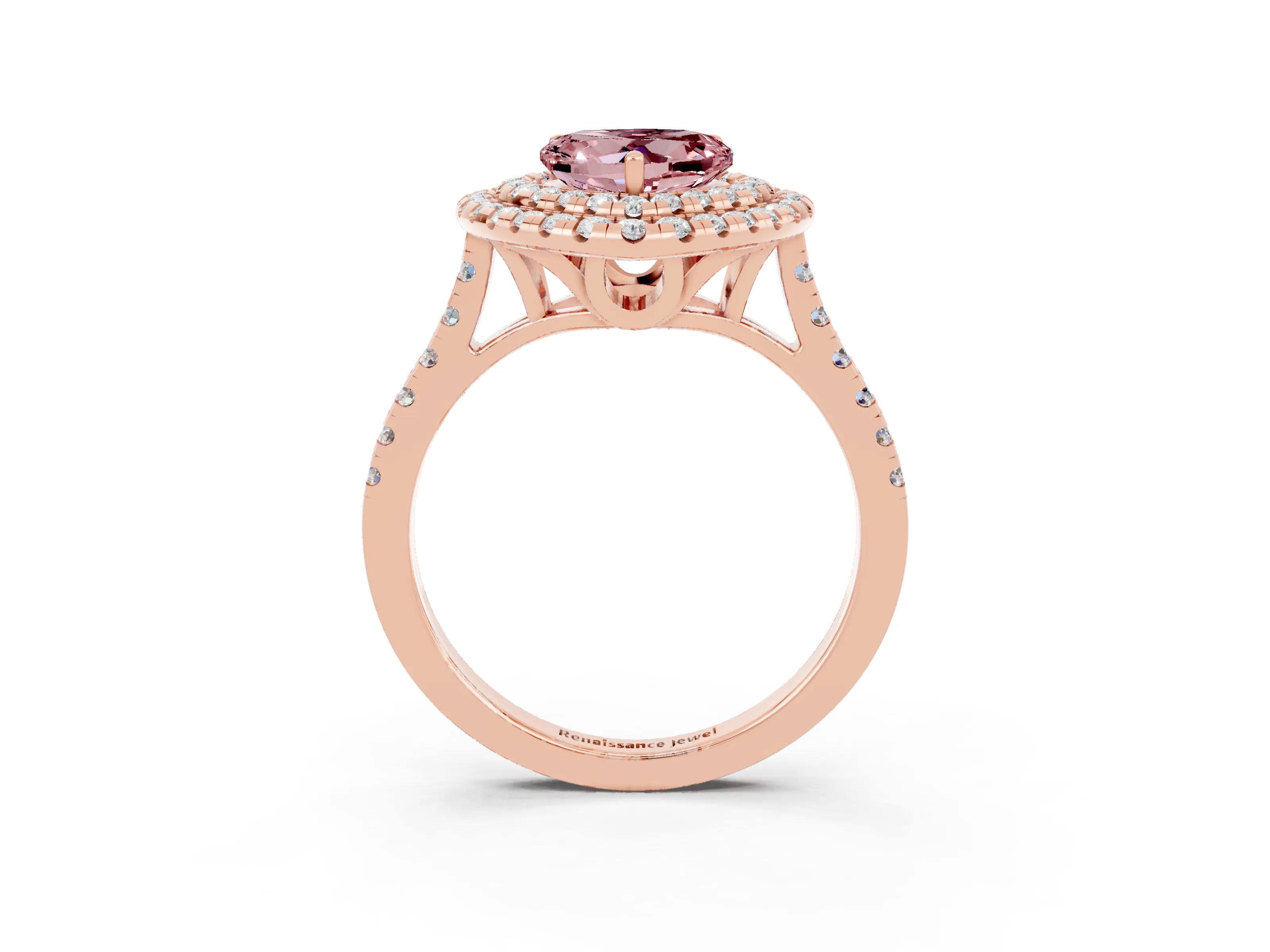 Rose gold Double Halo Heart Cut Morganite Pavé Band with Four-Prong Setting_3