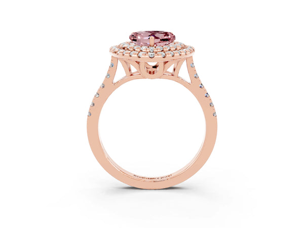 Rose gold Double Halo Heart Cut Morganite Pavé Band with Four-Prong Setting