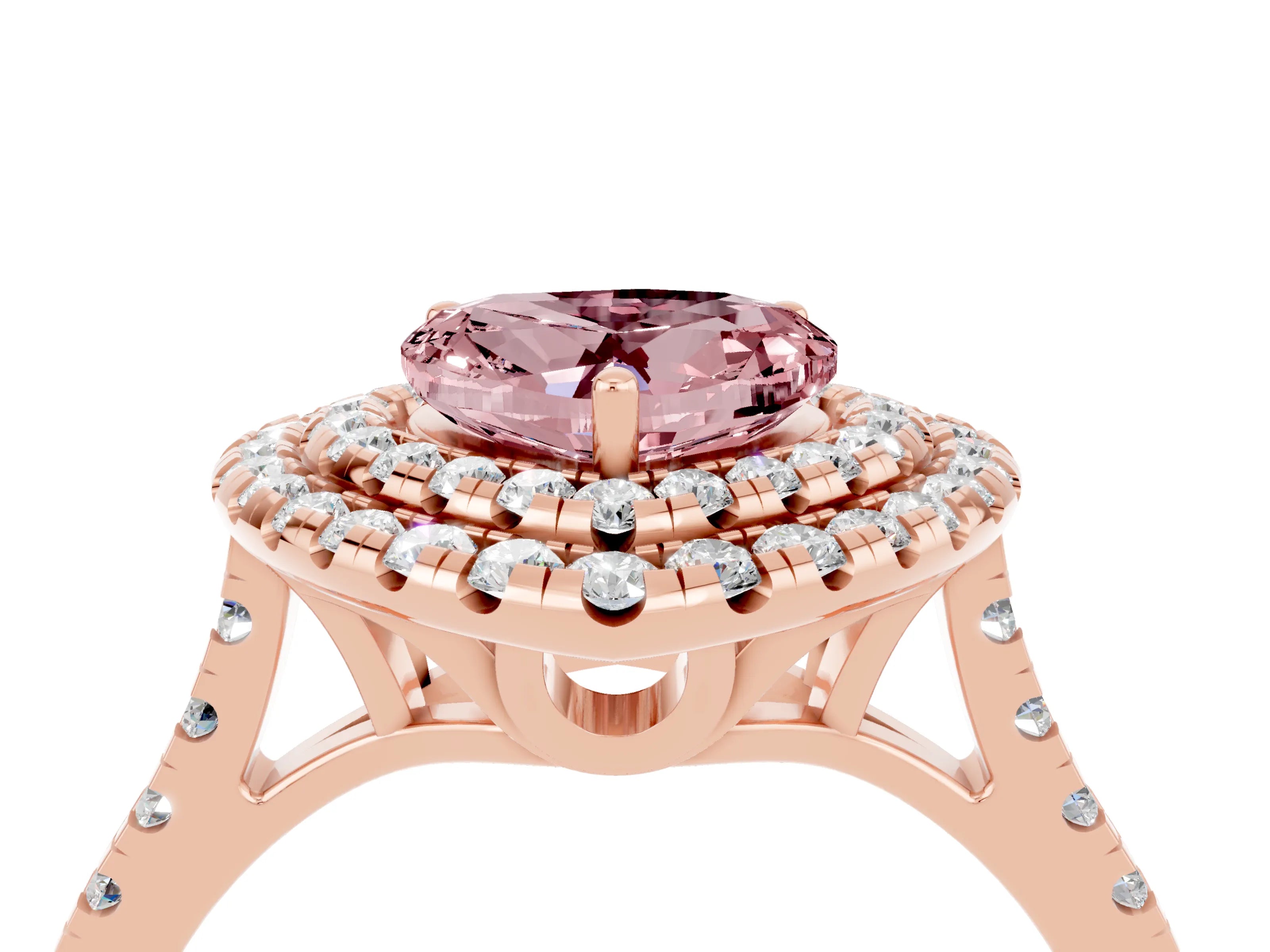 Rose gold Double Halo Heart Cut Morganite Pavé Band with Four-Prong Setting_4