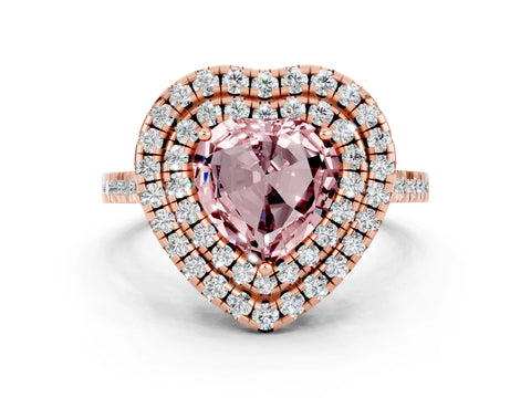 Rose gold Double Halo Heart Cut Morganite Pavé Band with Four-Prong Setting