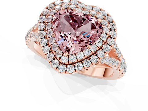 Rose gold Double Halo Heart Cut Morganite Pavé Split Shank Ring with Prong Setting_1
