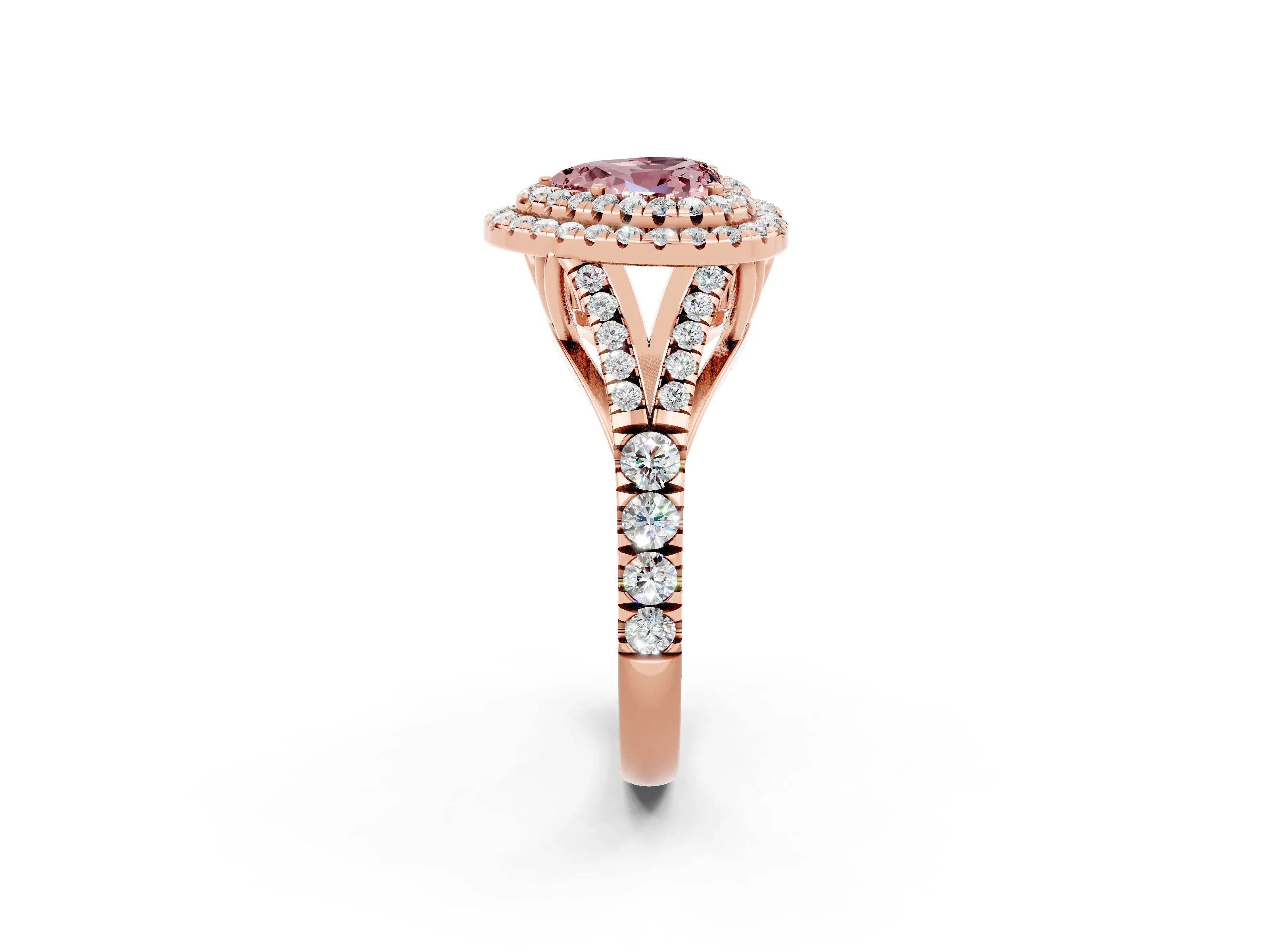 Rose gold Double Halo Heart Cut Morganite Pavé Split Shank Ring with Prong Setting_2