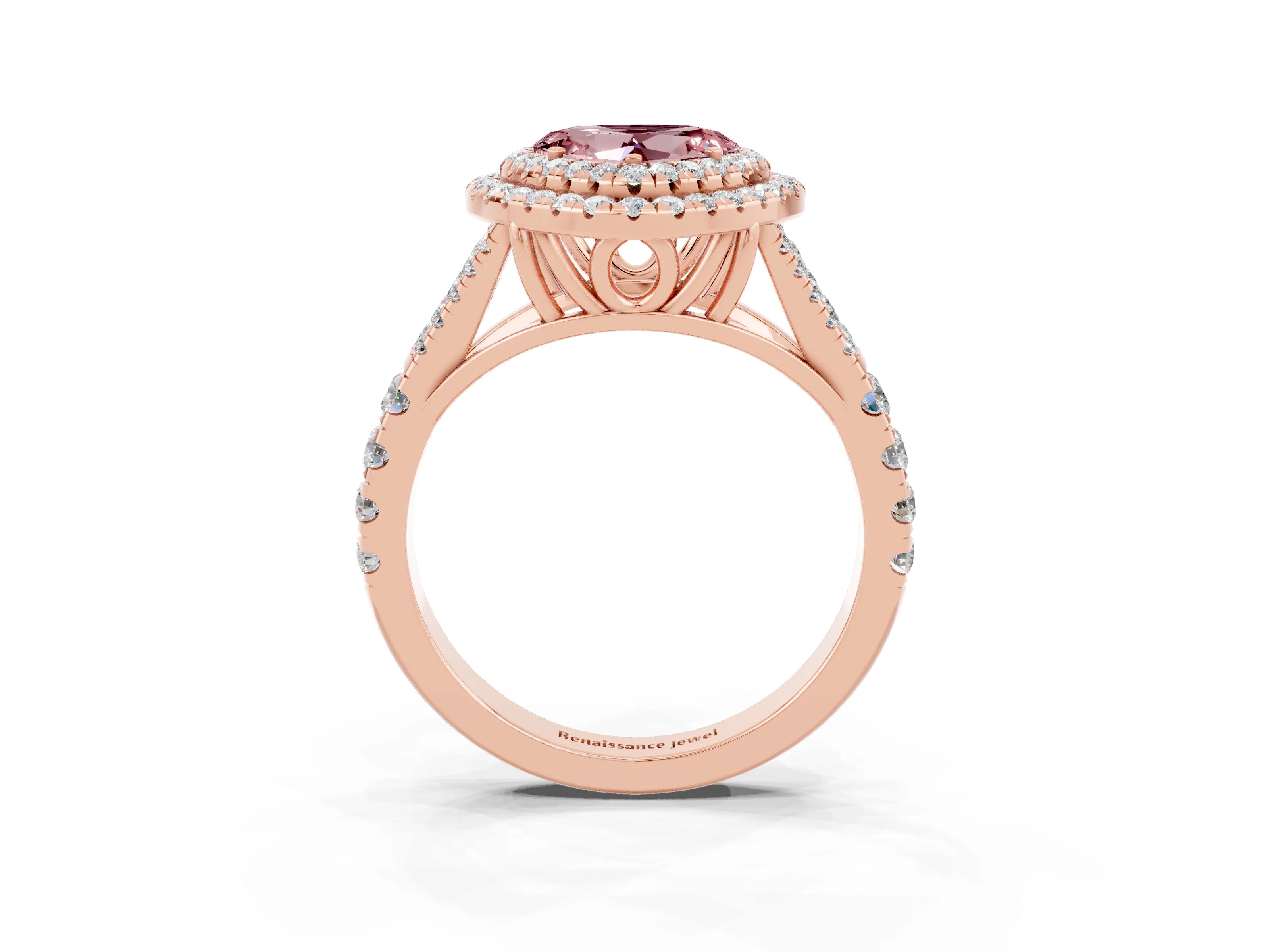 Rose gold Double Halo Heart Cut Morganite Pavé Split Shank Ring with Prong Setting_3