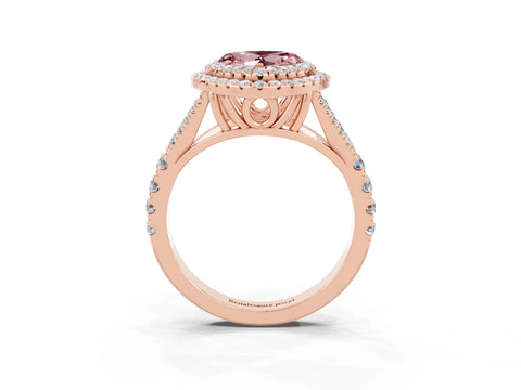 Rose gold Double Halo Heart Cut Morganite Pavé Split Shank Ring with Prong Setting_3