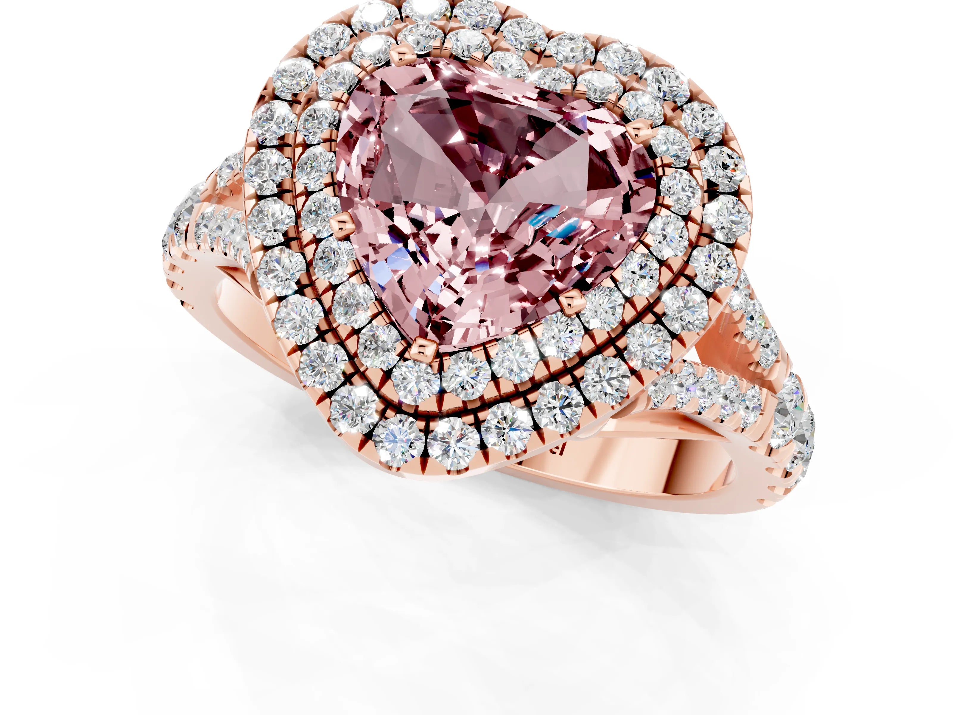 Rose gold Double Halo Heart Cut Morganite Split Shank Engagement Ring with Four-Prong Setting_1