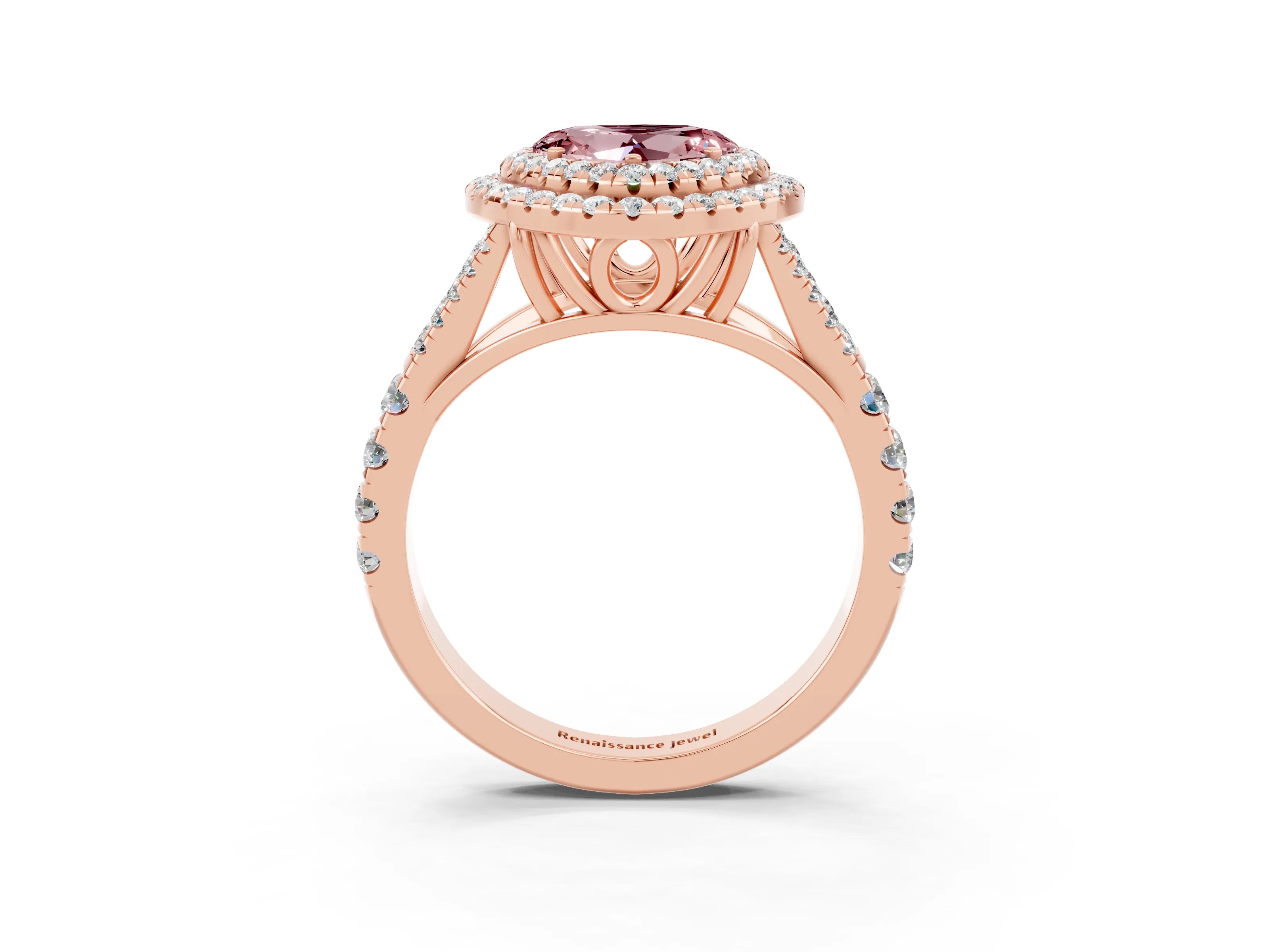 Rose gold Double Halo Heart Cut Morganite Split Shank Engagement Ring with Four-Prong Setting_3