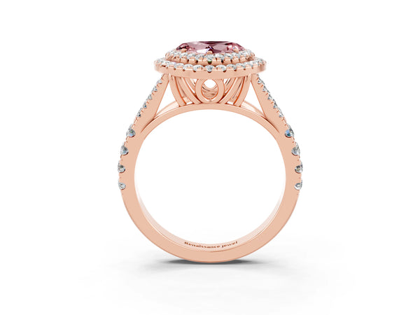 Rose gold Double Halo Heart Cut Morganite Split Shank Engagement Ring with Four-Prong Setting