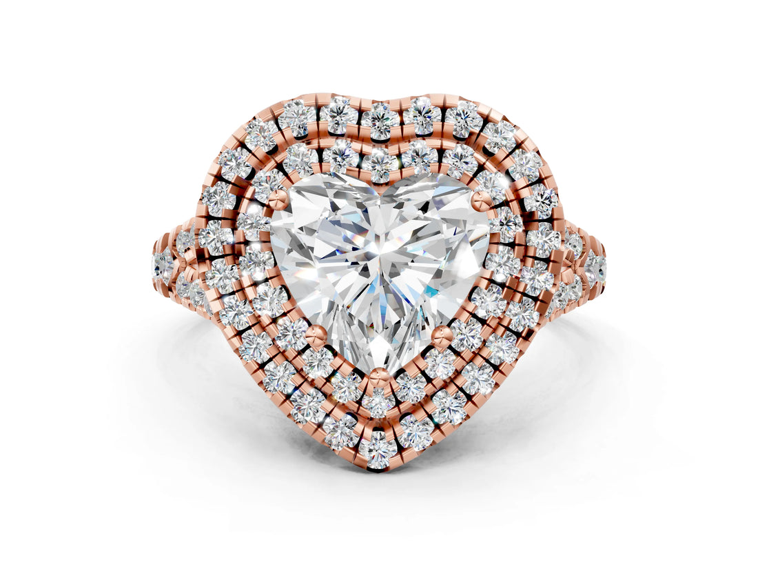 Rose gold Double Halo Heart Cut Pave Split Shank Prong Set Ring_15