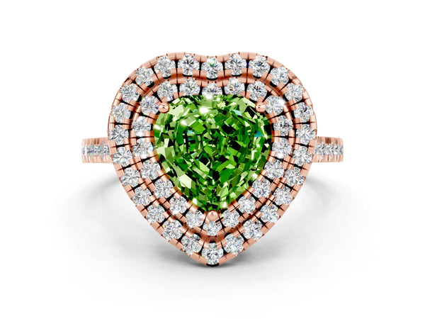 Rose gold Double Halo Heart Cut Peridot Pavé Band with Four-Prong Setting
