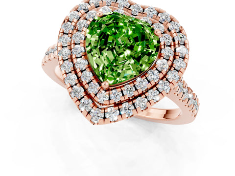 Rose gold Double Halo Heart Cut Peridot Pavé Band with Four-Prong Setting_1