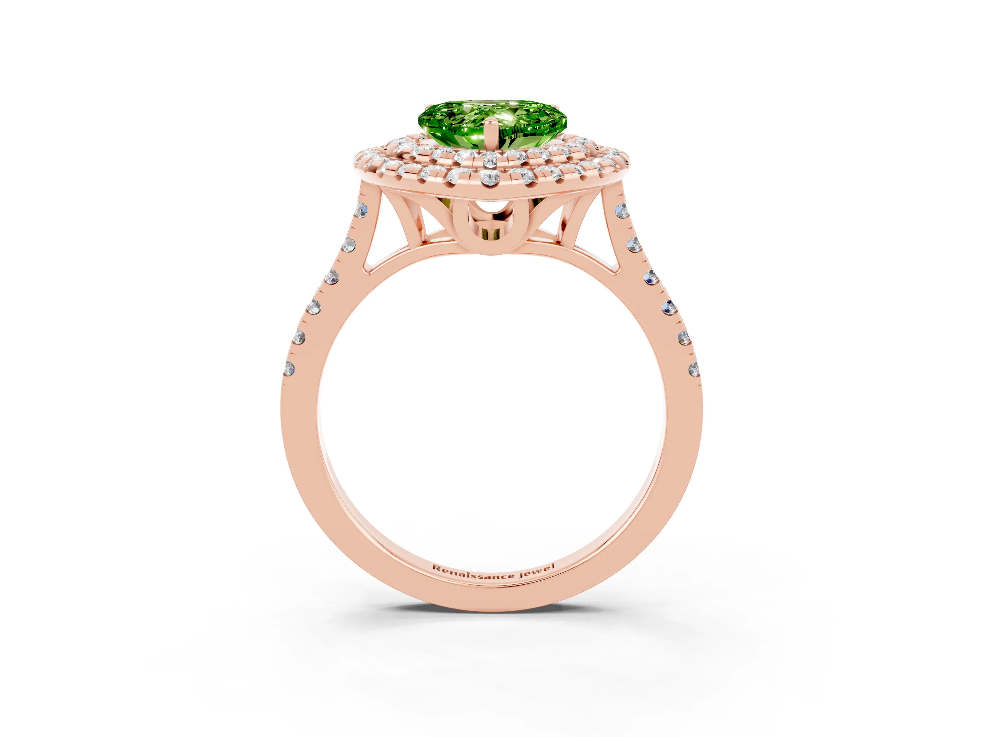 Rose gold Double Halo Heart Cut Peridot Pavé Band with Four-Prong Setting_3