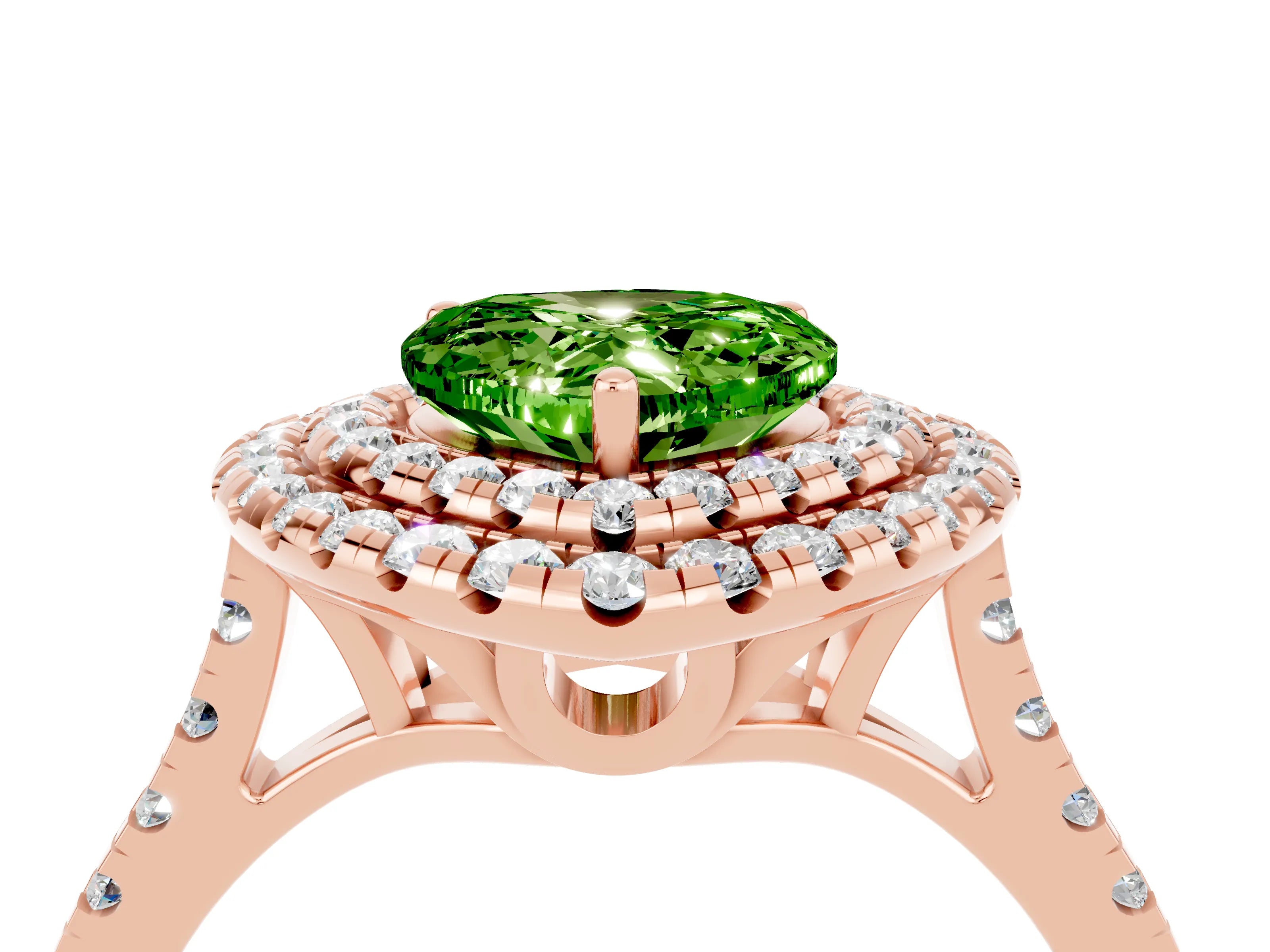 Rose gold Double Halo Heart Cut Peridot Pavé Band with Four-Prong Setting_4