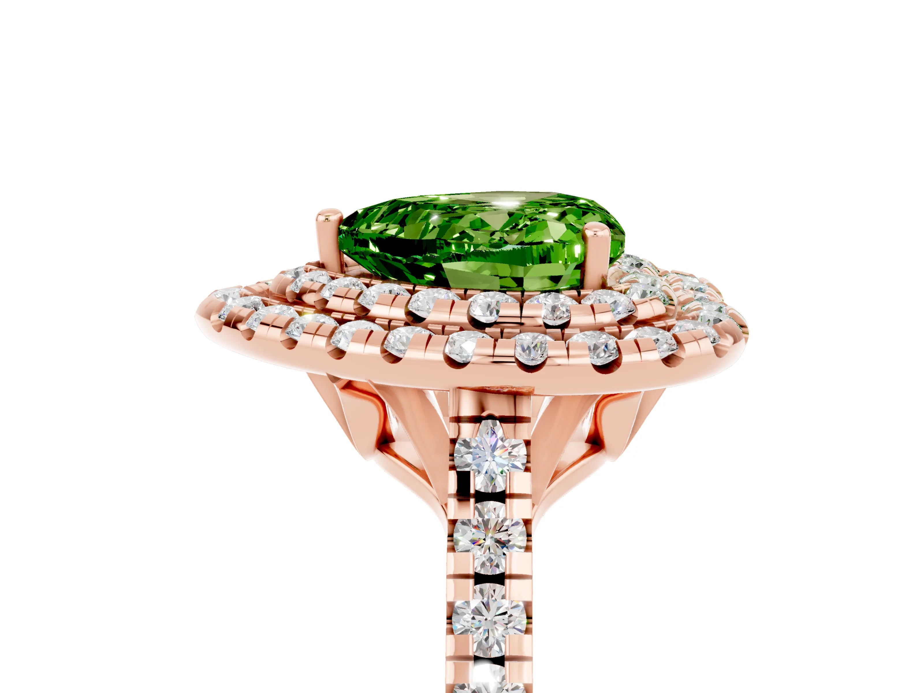 Rose gold Double Halo Heart Cut Peridot Pavé Band with Four-Prong Setting_5
