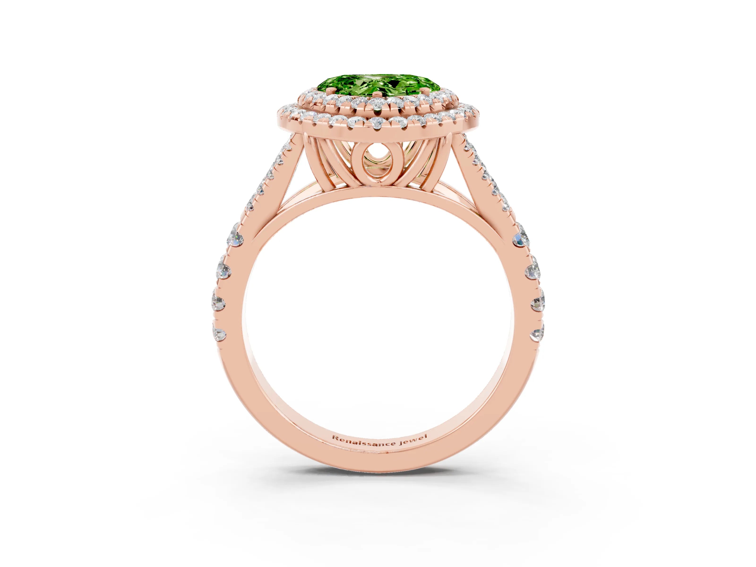 Rose gold Double Halo Heart Cut Peridot Split Shank Engagement Ring with Four-Prong Setting_3