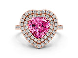 Rose gold Double Halo Heart Cut Pink Sapphire Pavé Band with Four-Prong Setting_24