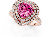 Rose gold Double Halo Heart Cut Pink Sapphire Pavé Band with Four-Prong Setting_25
