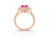 Rose gold Double Halo Heart Cut Pink Sapphire Pavé Band with Four-Prong Setting_27