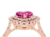 Rose gold Double Halo Heart Cut Pink Sapphire Pavé Band with Four-Prong Setting_28