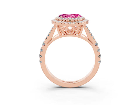 Rose gold Double Halo Heart Cut Pink Sapphire Split Shank Engagement Ring with Four-Prong Setting_3