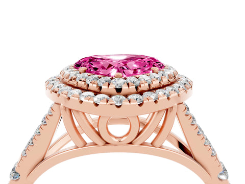 Rose gold Double Halo Heart Cut Pink Sapphire Split Shank Engagement Ring with Four-Prong Setting_4