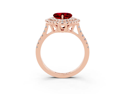 Rose gold Double Halo Heart Cut Ruby Pavé Band with Four-Prong Setting_3