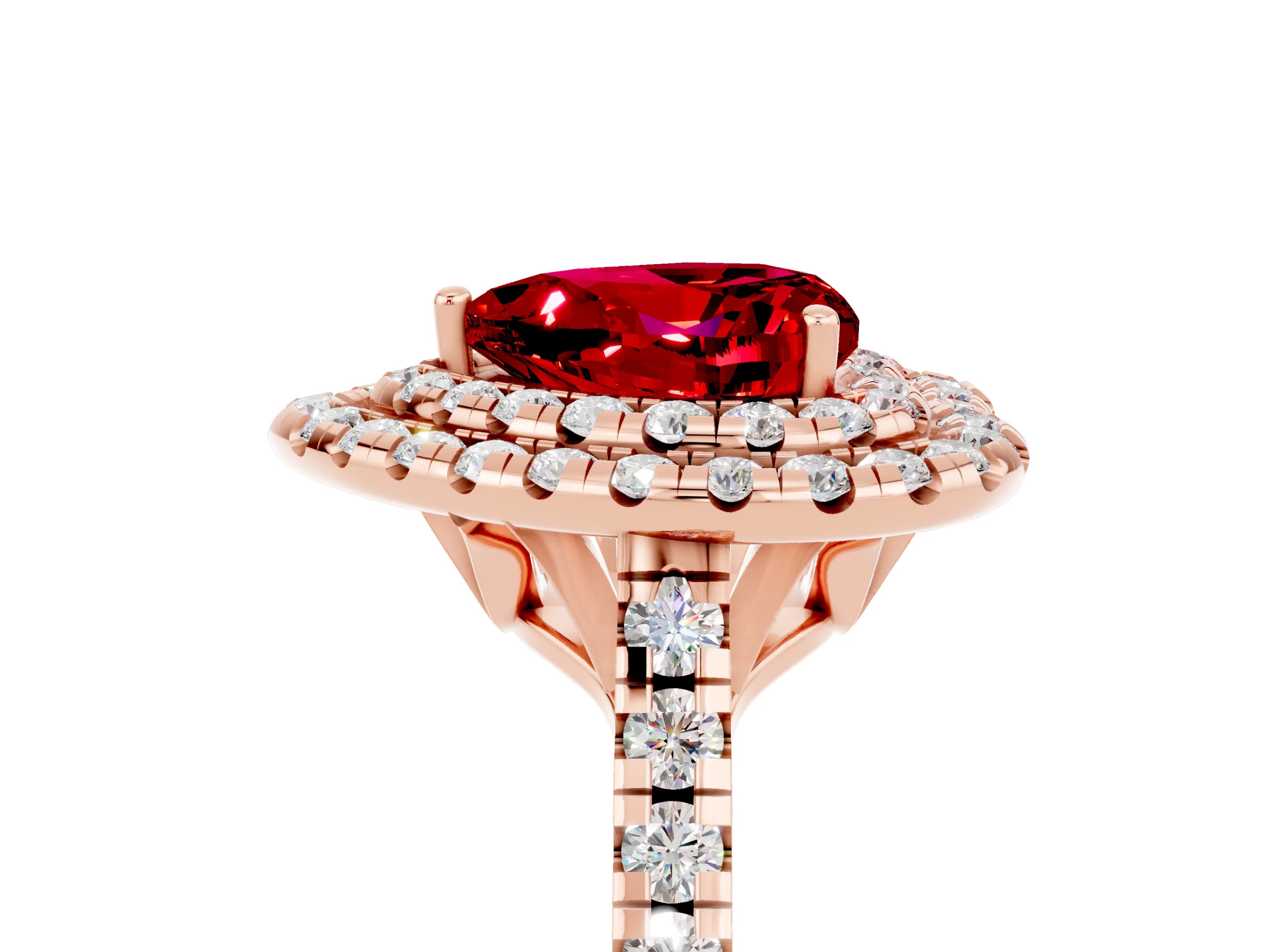 Rose gold Double Halo Heart Cut Ruby Pavé Band with Four-Prong Setting_5