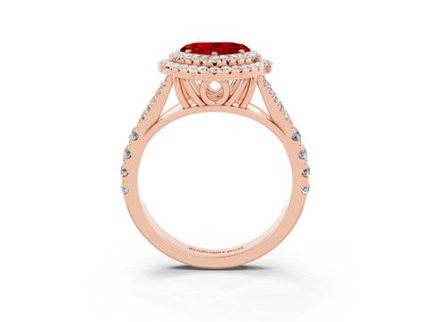 Rose gold Double Halo Heart Cut Ruby Pavé Split Shank Ring with Prong Setting_3