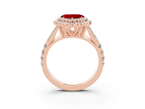 Rose gold Double Halo Heart Cut Ruby Split Shank Engagement Ring with Four-Prong Setting_3