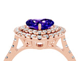Rose gold Double Halo Heart Cut Tanzanite Pavé Band with Four-Prong Setting_4