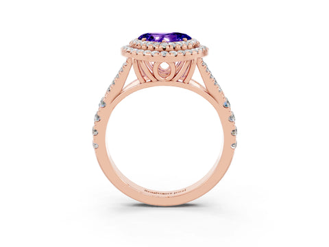 Rose gold Double Halo Heart Cut Tanzanite Split Shank Engagement Ring with Four-Prong Setting_3