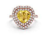 Rose gold Double Halo Heart Cut Yellow Sapphire Pavé Band with Four-Prong Setting_24