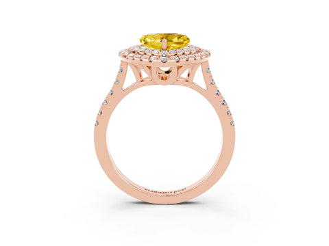 Rose gold Double Halo Heart Cut Yellow Sapphire Pavé Band with Four-Prong Setting_27