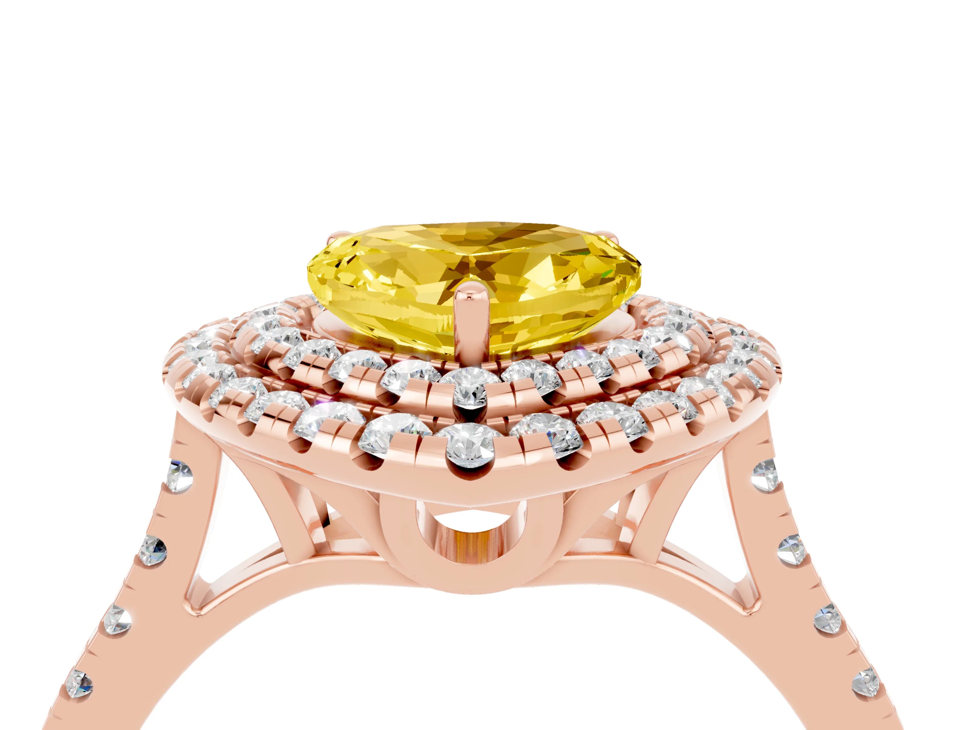 Rose gold Double Halo Heart Cut Yellow Sapphire Pavé Band with Four-Prong Setting_28