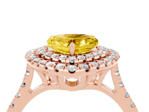 Rose gold Double Halo Heart Cut Yellow Sapphire Pavé Band with Four-Prong Setting_28