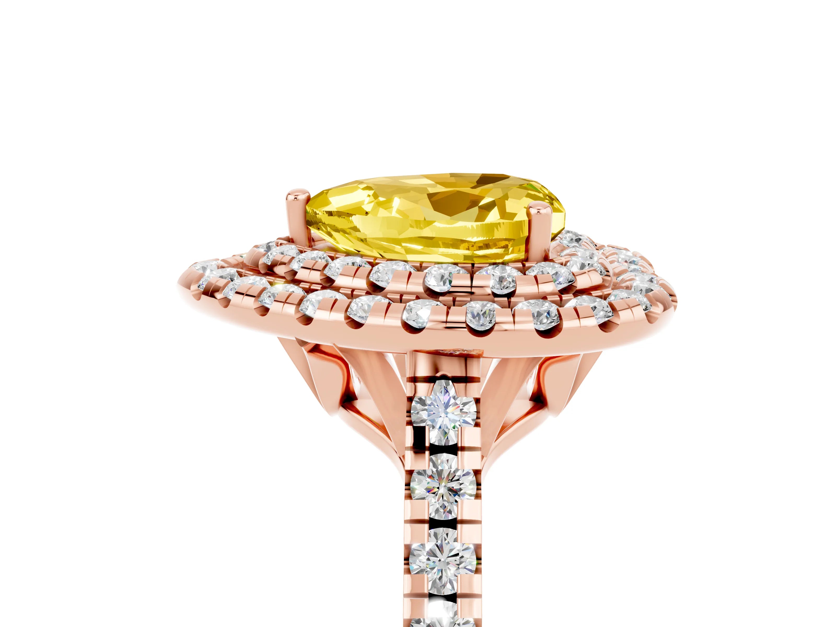 Rose gold Double Halo Heart Cut Yellow Sapphire Pavé Band with Four-Prong Setting_29