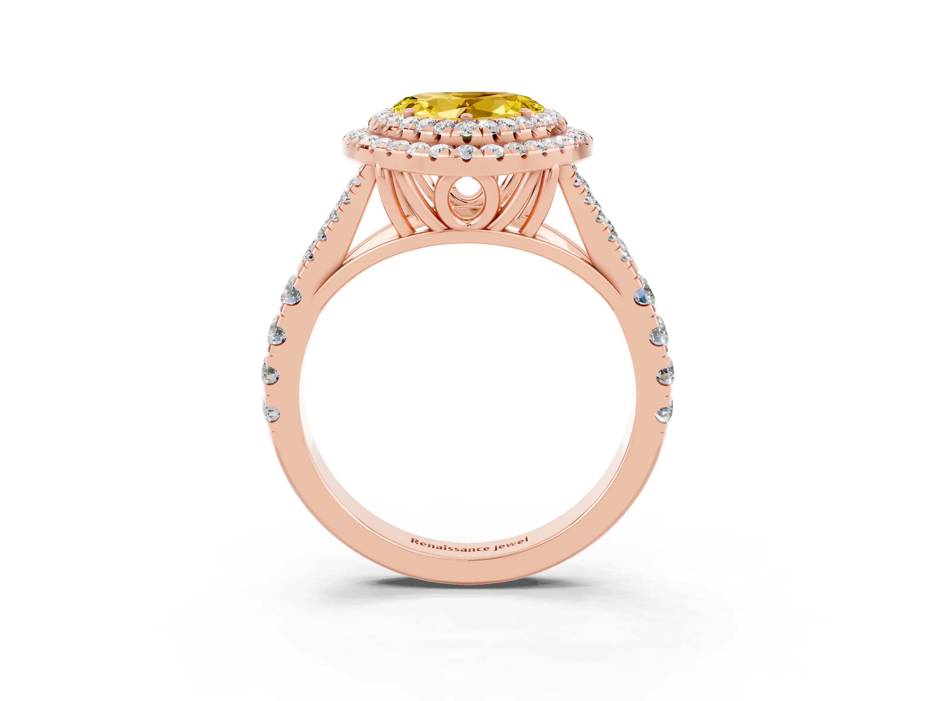 Rose gold Double Halo Heart Cut Yellow Sapphire Pavé Split Shank Ring with Prong Setting_3