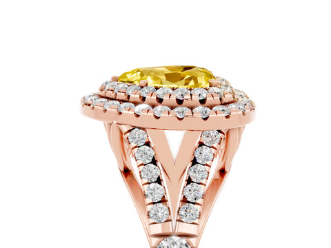 Rose gold Double Halo Heart Cut Yellow Sapphire Pavé Split Shank Ring with Prong Setting_5