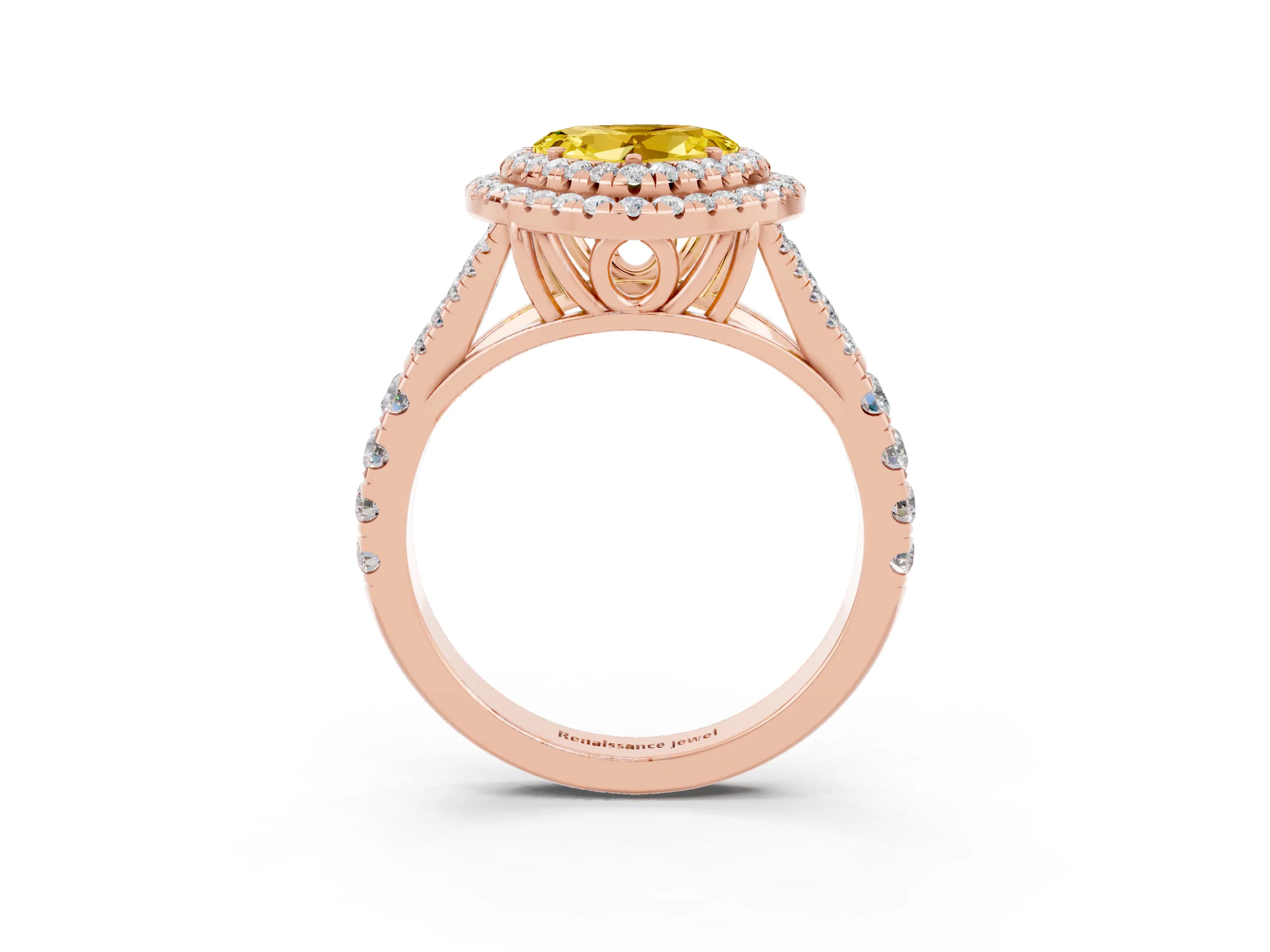 Rose gold Double Halo Heart Cut Yellow Sapphire Split Shank Engagement Ring with Four-Prong Setting_3