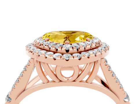 Rose gold Double Halo Heart Cut Yellow Sapphire Split Shank Engagement Ring with Four-Prong Setting_4