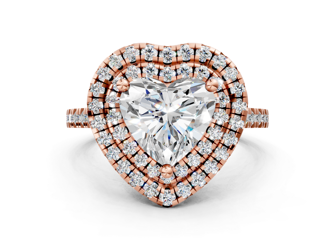 Rose gold Double Halo Heart Diamond Pave Band with Four-Prong Setting_63
