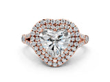 Rose gold Double Halo Heart-Shaped Split Shank Diamond Ring with Prong Setting_19