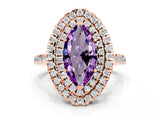 Rose gold Double Halo Marquise Cut Amethyst Pavé Band with Four-Prong Setting