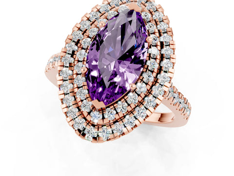 Rose gold Double Halo Marquise Cut Amethyst Pavé Band with Four-Prong Setting_1
