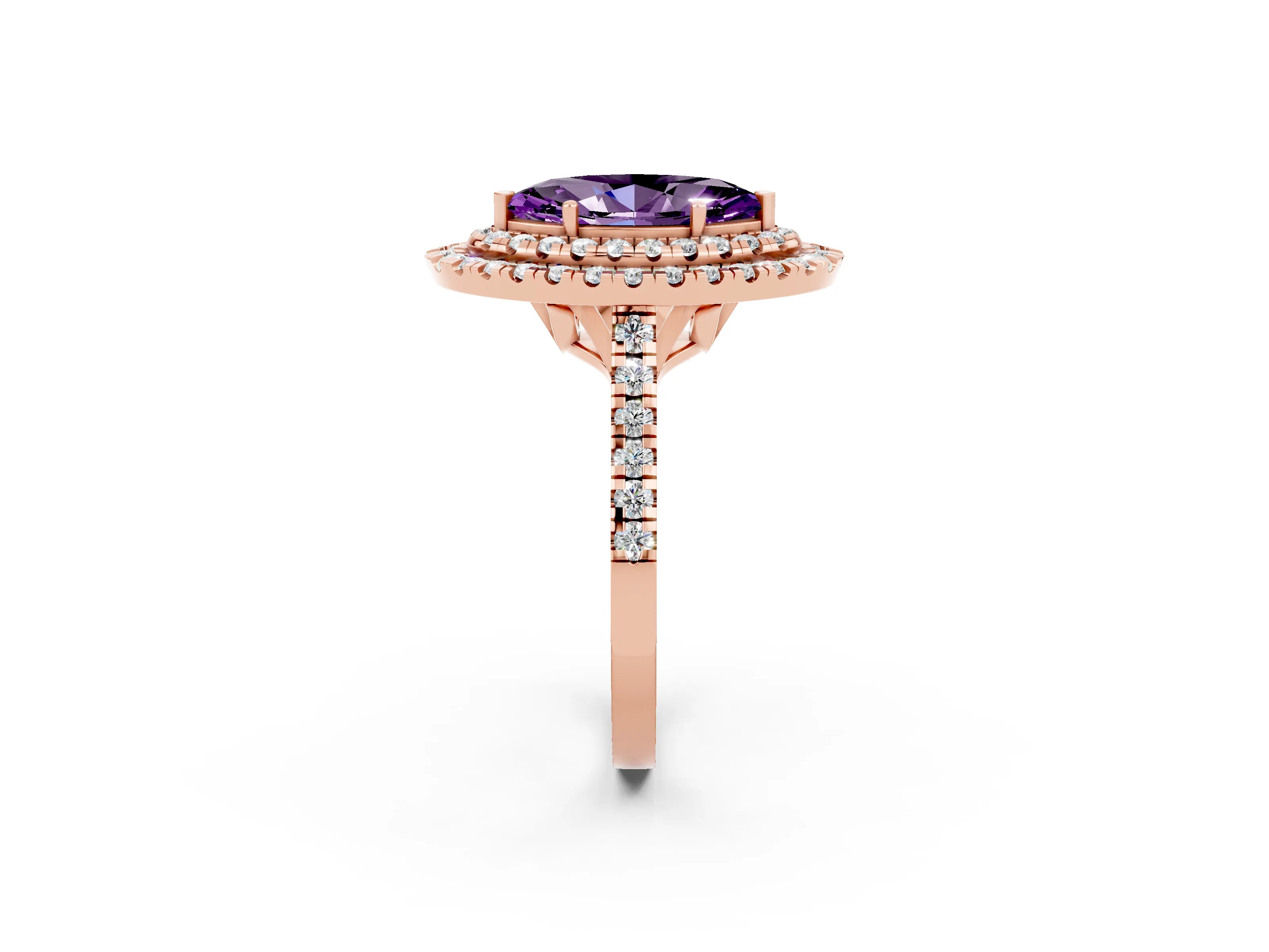 Rose gold Double Halo Marquise Cut Amethyst Pavé Band with Four-Prong Setting_2