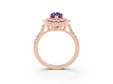 Rose gold Double Halo Marquise Cut Amethyst Pavé Band with Four-Prong Setting_3