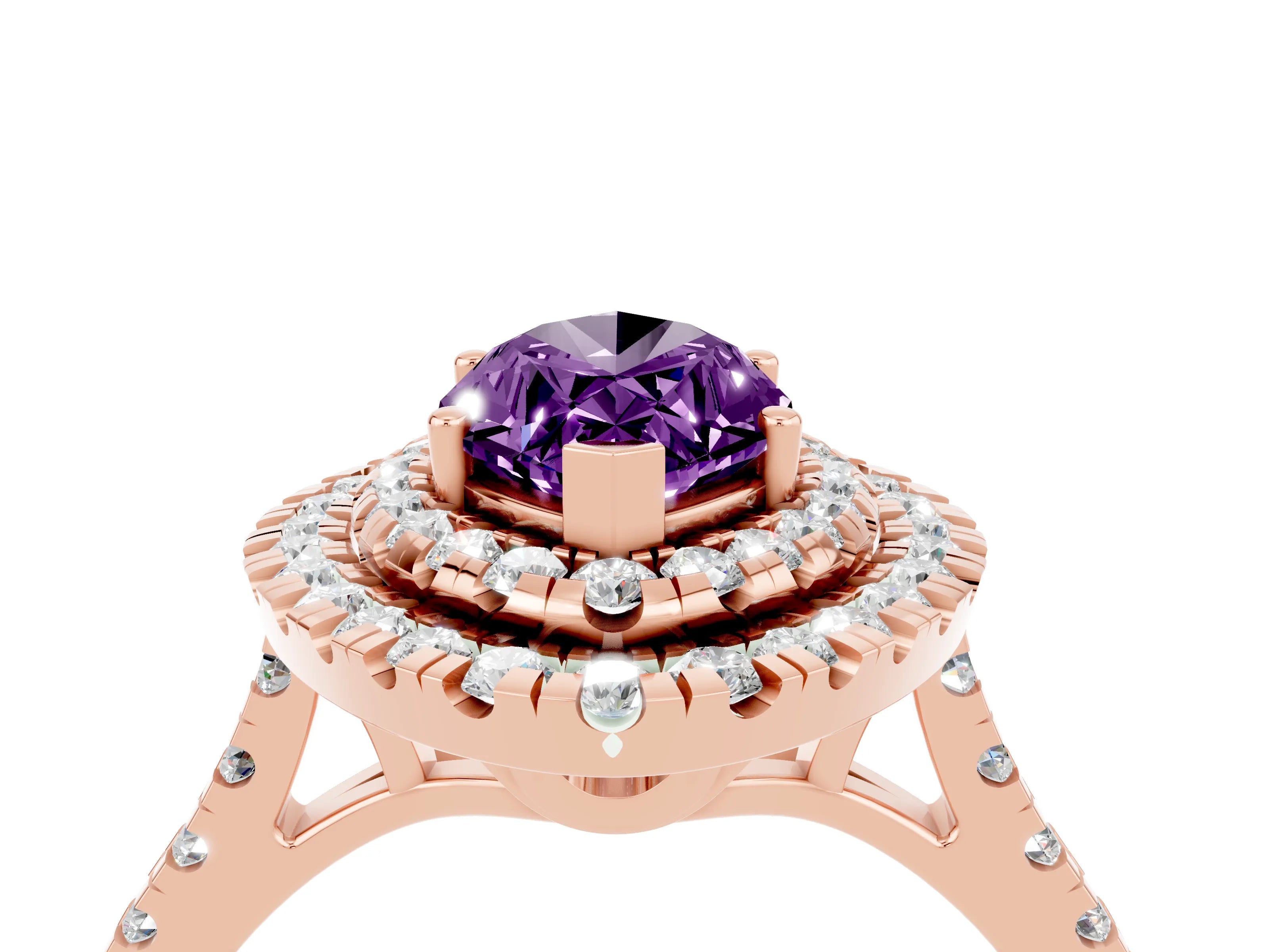 Rose gold Double Halo Marquise Cut Amethyst Pavé Band with Four-Prong Setting_4