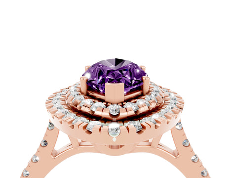 Rose gold Double Halo Marquise Cut Amethyst Pavé Band with Four-Prong Setting_4