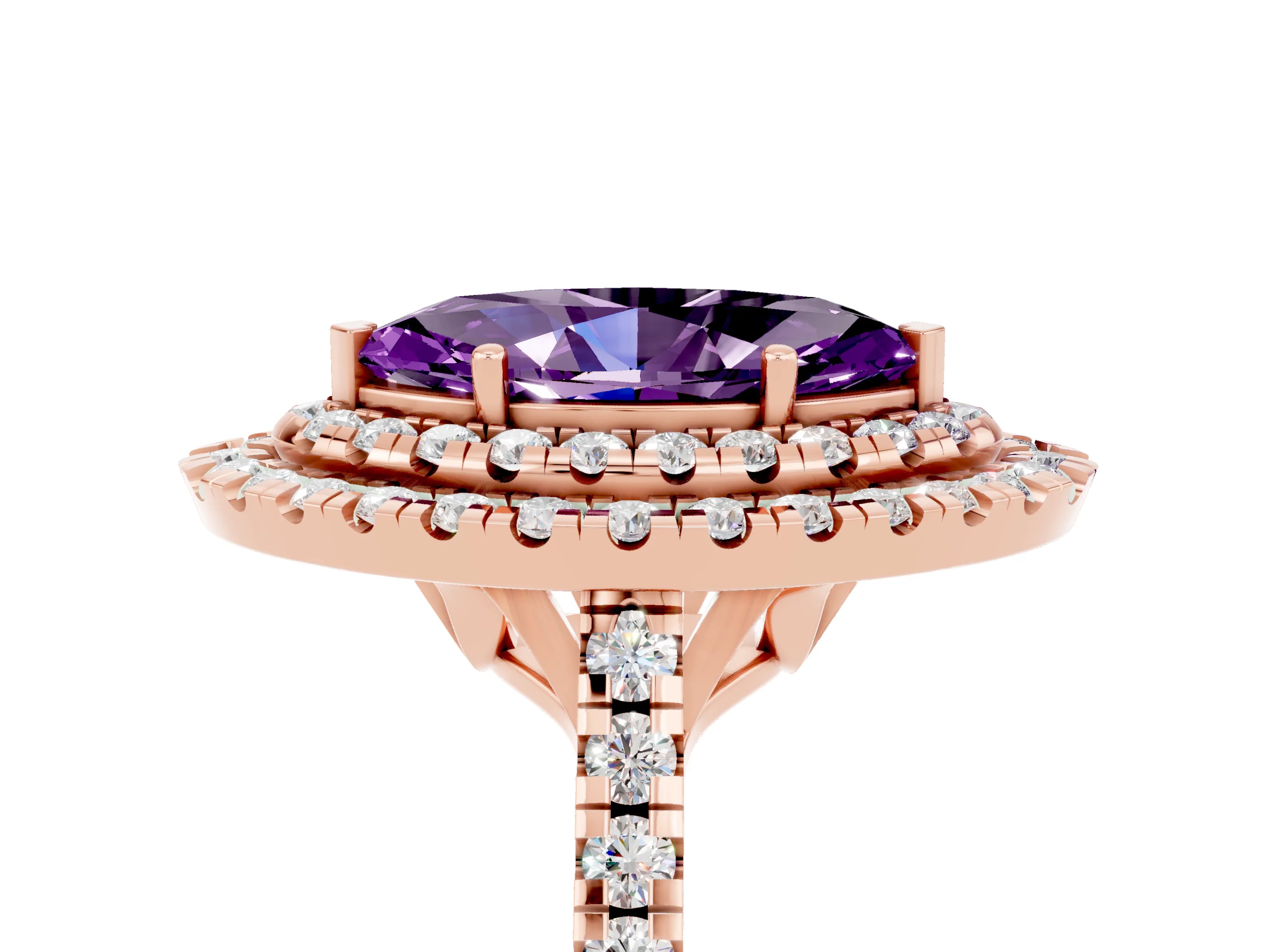 Rose gold Double Halo Marquise Cut Amethyst Pavé Band with Four-Prong Setting_5
