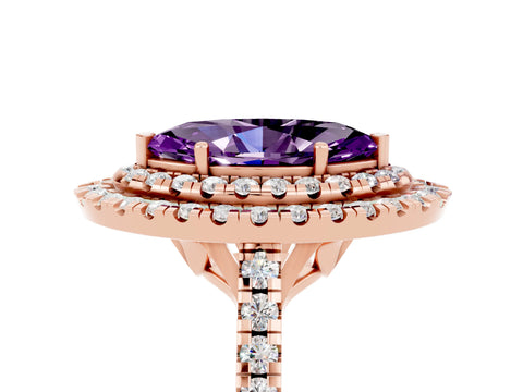 Rose gold Double Halo Marquise Cut Amethyst Pavé Band with Four-Prong Setting_5