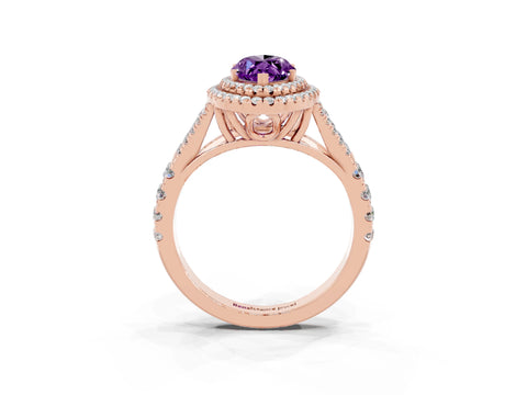 Rose gold Double Halo Marquise Cut Amethyst Pavé Split Shank Ring with Prong Setting_3